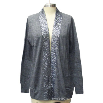 Mulheres Cardigan com Sequin Moda Sweater Knitwear